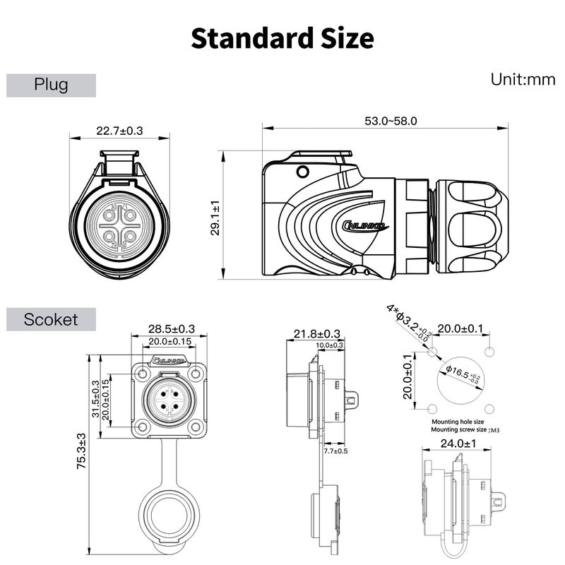 CNLINKO LP16 4-Pin Reverse Mount Female Plug and Male Socket for Automotive Machinery Outdoor Use IP68 Waterproof Circular Connector Metal Shell Quick-Connect Aviation Connector (4-Pin) - Image 5